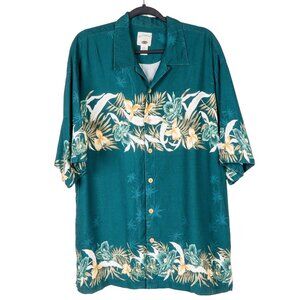 Original Island Sport Hawaiian Shirt XL 90s Camp Teal Green Tropical Palm Trees
